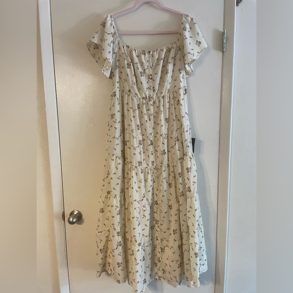 Sweet Daydreamer Yellow White Floral Print Off-the-Shoulder Maxi Dress XL